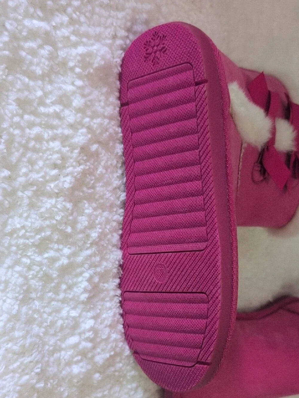 Serra Hot Pink Faux Fur Bow Kids Winter Boots